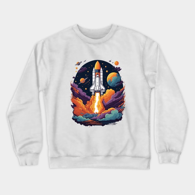 Fantasy Spaceship launch in the Galaxy Crewneck Sweatshirt by deepofficial